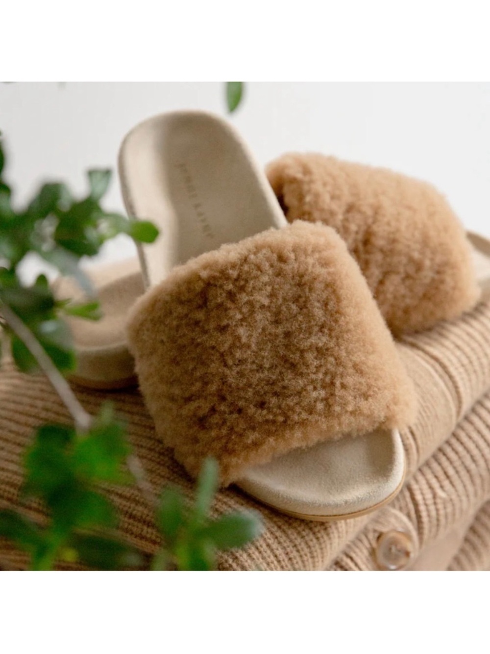 JENNI KAYNE Shearling Slide, suede footbed, Natural sz 8